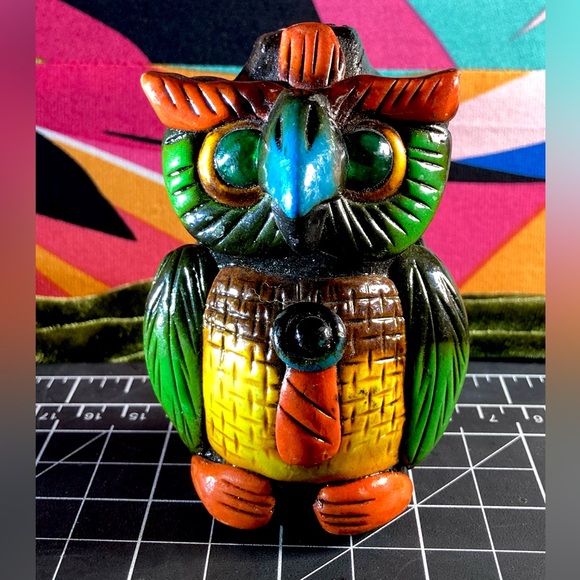 Aztec Death Whistle Owl | Colorful Hand Made Mexican Pottery - Picture 5 of 12